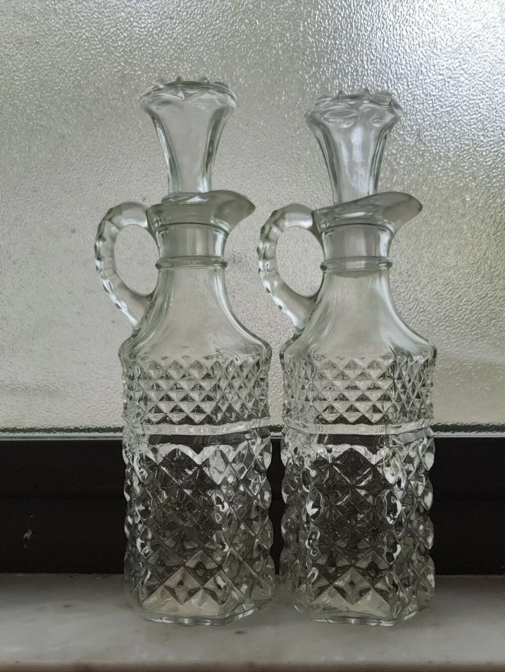Vintage Anchor Hocking Wexford Clear Glass Cruet Bottles with Stoppers-Set of 3